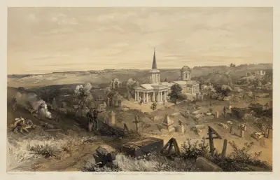 Quarantine cemetery and church, with French battery no. 50 av William Simpson