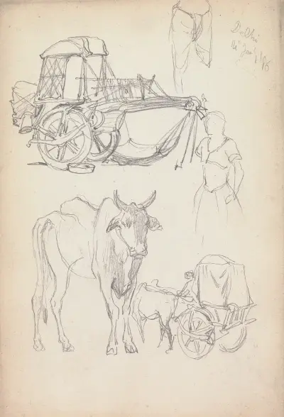 Studier av dragna vagnar, Delhi, 14 januari 1860 av William Simpson
