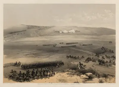 Das Kavalleriegefecht auf den Höhen von Bulganak – die erste Kanone, 19. September 1854 von William Simpson