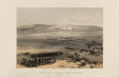 Das Kavalleriegefecht auf den Höhen von Bulganak – der erste Schuss, 19. September 1854 von William Simpson