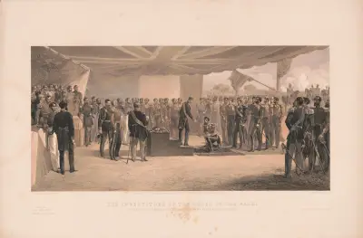 The investiture of the Order of the Bath. At the head quarters of the British army before Sebastopol, 1856 av William Simpson