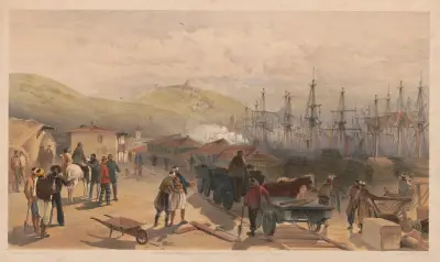 The railway at Balaklava, looking south av William Simpson