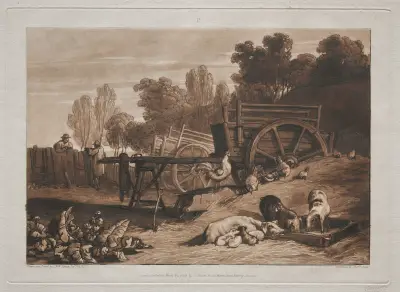 The Farmyard with the Cock av Joseph Mallord William Turner