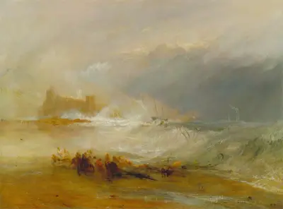 Wreckers — Coast of Northumberland, with a Steam-Boat Assisting a Ship off Shore av Joseph Mallord William Turner