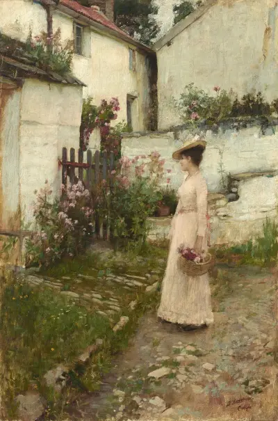 Sběr květin v devonshirské zahradě, John William Waterhouse