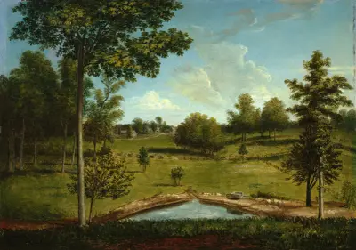 Landskap mot Sellers Hall från Mill Bank av Charles Willson Peale