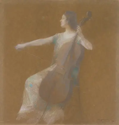 Girl with Cello av Thomas Wilmer Dewing