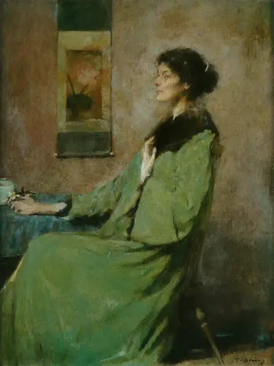 Porträtt av en dam med ros av Thomas Wilmer Dewing