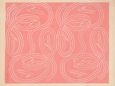 Calligraphic scrolls and script on salmon background von Winold Reiss