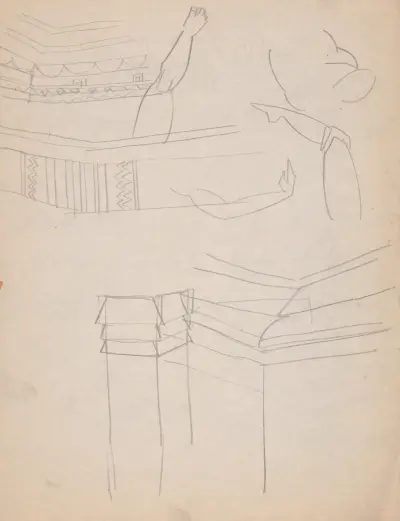 Design drawings for miscellaneous interiors, some possibly related to the Hotel St. George, New York, NY Sketch for miscellaneous interior av Winold Reiss
