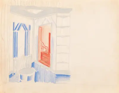 Design drawings for miscellaneous interiors, some possibly related to the Hotel St. George, New York, NY.] [Sketch for miscellaneous interior av Winold Reiss