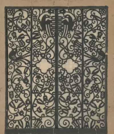 Design drawings for the Theodore Weicker Apartment Building.] [Study for metalwork gate av Winold Reiss