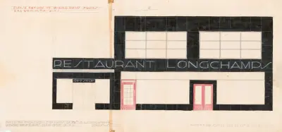 Design for Longchamps Restaurant, 79th St., New York, NY.] [Proposed treatment for front of restaurant av Winold Reiss