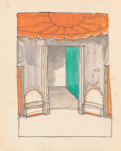 Design for miscellaneous interior.] [Sketch of interior av Winold Reiss