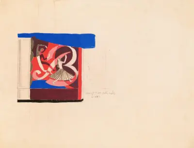 Design for mural inside of theater.] [Interior wall mural study av Winold Reiss
