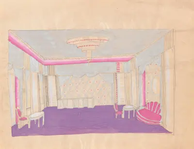 Perspektivskiss för Lentheric-salongen, Savoy-Plaza Hotel, New York av Winold Reiss