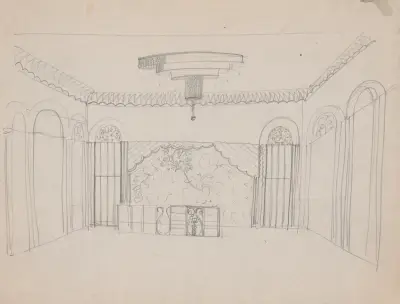 Design for the Lentheric Salon, Fifth Ave. & 58th St., Savoy-Plaza Hotel, New York, NY. Perspective sketch av Winold Reiss