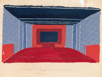 Entwürfe für das Puck Theater, New York, NY.] [Innenraum-Perspektivstudie. von Winold Reiss