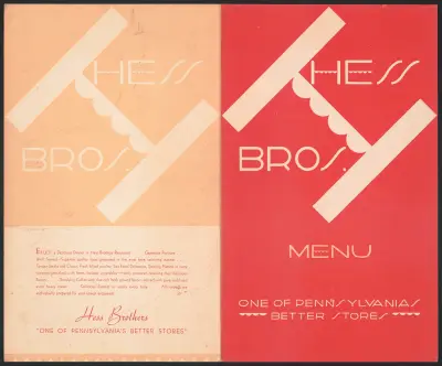 Design för Hess Brothers Restaurant, Allentown, PA – middagsmeny av Winold Reiss