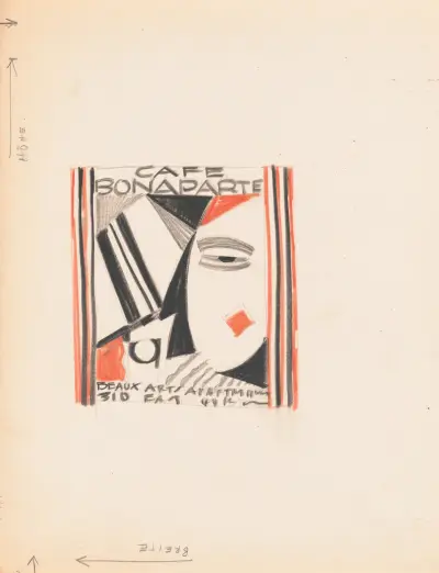 Designs for menu for Café Bonaparte, Beaux-Arts Apartments, 310 E. 44th St., New York, NY.] [Sketches for Café Bonaparte menu av Winold Reiss