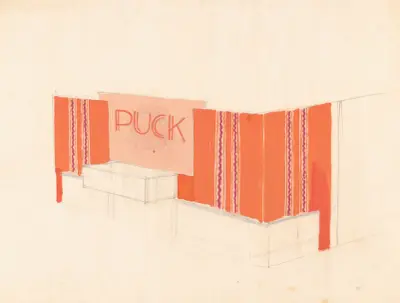 Designs for the Puck Theater (later Elgin Movie Theater, then Joyce Movie Theater), New York, NY.] [Exterior perspective study.., 1941 – nr 3 av Winold Reiss