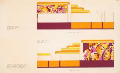 Drawings for proposed decorations of Mike Lyman’s Restaurant, 424 W. Sixth St., Los Angeles, CA.] [Drawing #8, playroom elevation N and O av Winold Reiss