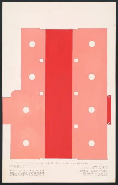 Drawings for proposed decorations of Mike Lyman’s Restaurant, 424 W. Sixth St., Los Angeles, CA.] [Drawing #10, Scheme 1; Color scheme for ceiling – main dining room von Winold Reiss