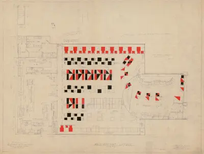 Plan för restauranglayout med bås och bord, St. James Bar Restaurant av Winold Reiss