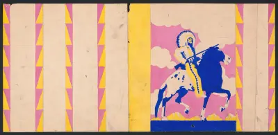 Grafisk formgivning för omslaget till boken 'The Sun God’s Children', teckning med amerikansk indian till häst av Winold Reiss