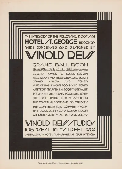Graphic design for St. George Hotel advertisement in Hotel Management Magazine. av Winold Reiss