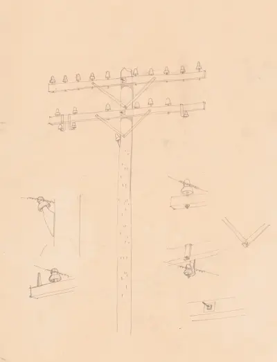 Graphic designs for Fortune magazine. Study of telephone poles av Winold Reiss
