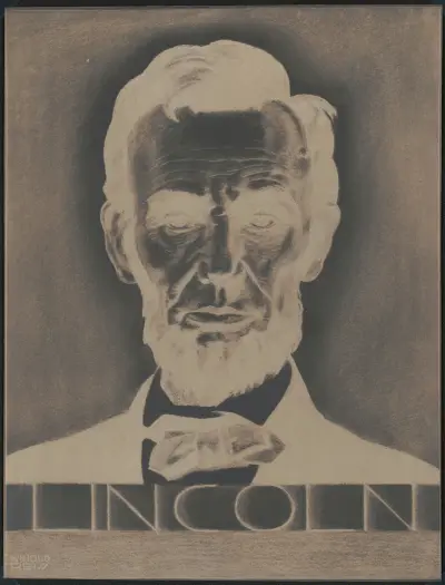 Grafisk formgivning för Presidentrummet på restaurang 'Knickerbocker' Longchamps, 41st Street och 1450 Broadway, New York, NY.] [Porträtt av Lincoln av Winold Reiss