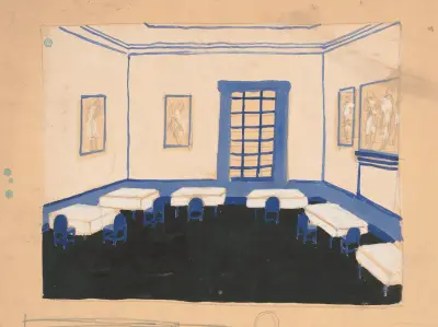 Interiörperspektivstudie för Restaurant Crillon, 15 East 48th Street, New York av Winold Reiss