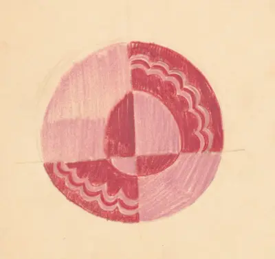 Miscellaneous small sketches for inlaid table tops.] [Design with red and pink circular motif av Winold Reiss