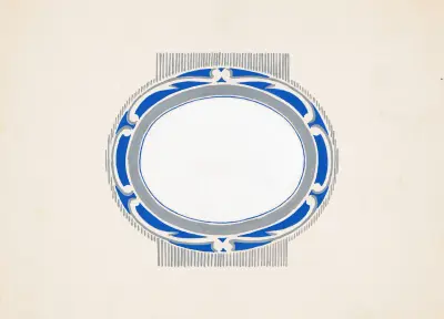 Sketch for oval medallion and ‘Ruppert Beer’ blue and silver logo av Winold Reiss