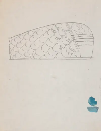 Suggested treatments of Auditorium for Theatre and Concert Hall, New York World’s Fair 1939. Sketch for unlettered scheme (fishscale pattern) av Winold Reiss