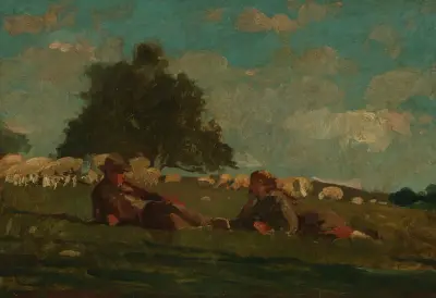 Boy and Girl in a Field with Sheep av Winslow Homer