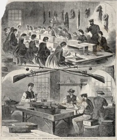 Filling Cartridges at the United States Arsenal, at Watertown, Massachusetts av Winslow Homer