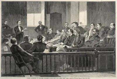 Jurors Listening to Counsel, Supreme Court, New City Hall, New York av Winslow Homer