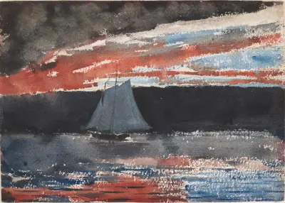 Schooner at Sunset av Winslow Homer