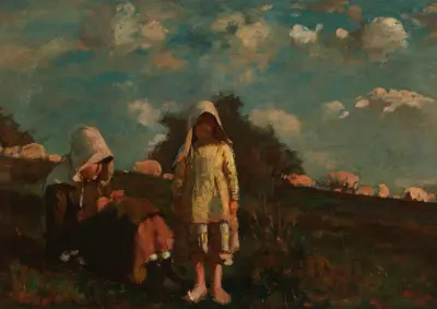 Two Girls with Sunbonnets In a Field av Winslow Homer
