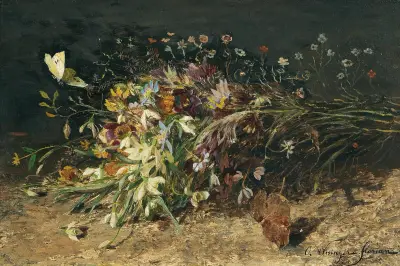 Ein Strauß Frühlingsblumen mit Schneeglöckchen von Olga Wisinger-Florian