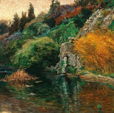 Abendstimmung, Motiv aus dem Parke S. k. H. Erzherzog Josef in Fiume av Olga Wisinger-Florian