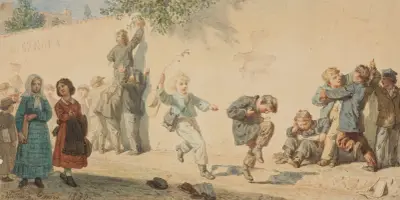Kinder verlassen das Schulhaus von Wojciech Gerson