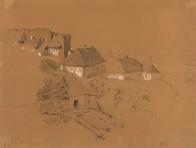 Hügel in Sandomierz mit Ruinen eines Mauerwerkturms und Häusern von Wojciech Gerson