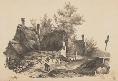 Landscape with Huts and a Wayside Cross av Wojciech Gerson
