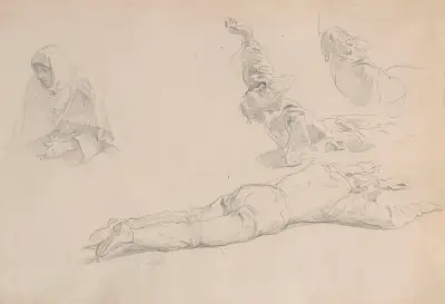 Studien männlicher Figuren, Skizze zum Gemälde ‚Die Mitgift der Prinzessin‘ von Wojciech Gerson