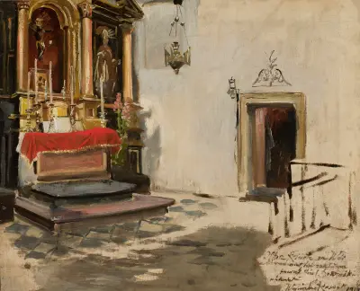 Altaret i kyrkan i Wola av Wojciech Kossak