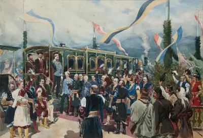 Abschied des Kaisers in Łupków von Wojciech Kossak