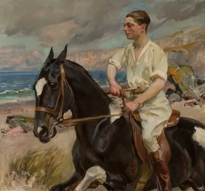 Porträtt av Herthier de Boislambert till häst av Wojciech Kossak